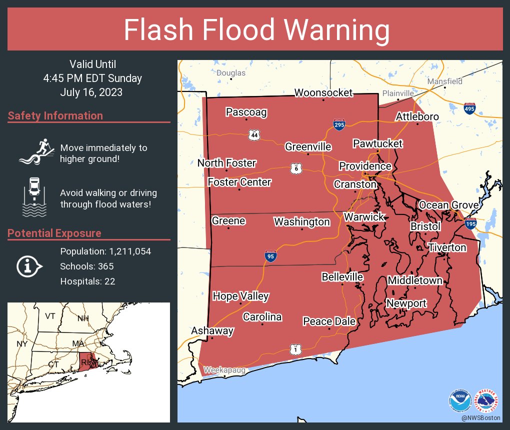 RT @NWSFlashFlood: Flash Flood Warning including Providence RI, Warwick RI and  Cranston RI until 4:45 PM EDT https://t.co/af75sf24dP