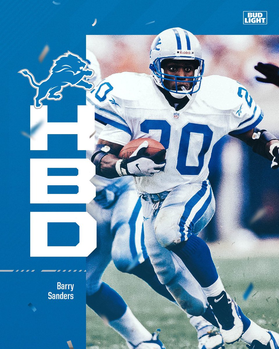 Lions's tweet photo. Happy birthday to the 🐐, @BarrySanders! 🥳 https://t.co/tp7pO528gw