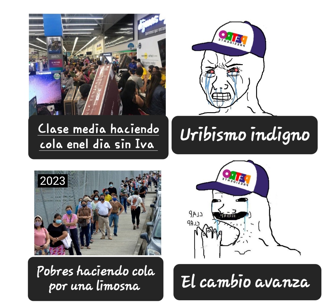 PuertaRestrepo4's tweet photo. #GobiernoDeInutiles definitivamente el #Petrismo es una #Tara : Era indigno hacer fila para compras #SinIva (culpa del #Uribismo )... Pero hacer cola para recibir limosna ($80mil) es el #CambioPetrista 
#PetristasTarados https://t.co/CK6e5SI1b6