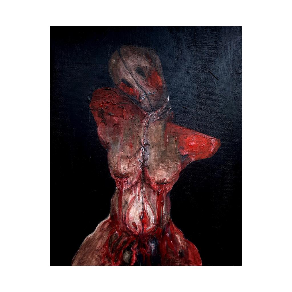 messedupmachine's tweet image. Two sided see-through. Acrylic on canvas board. 24x30xm, 2021.