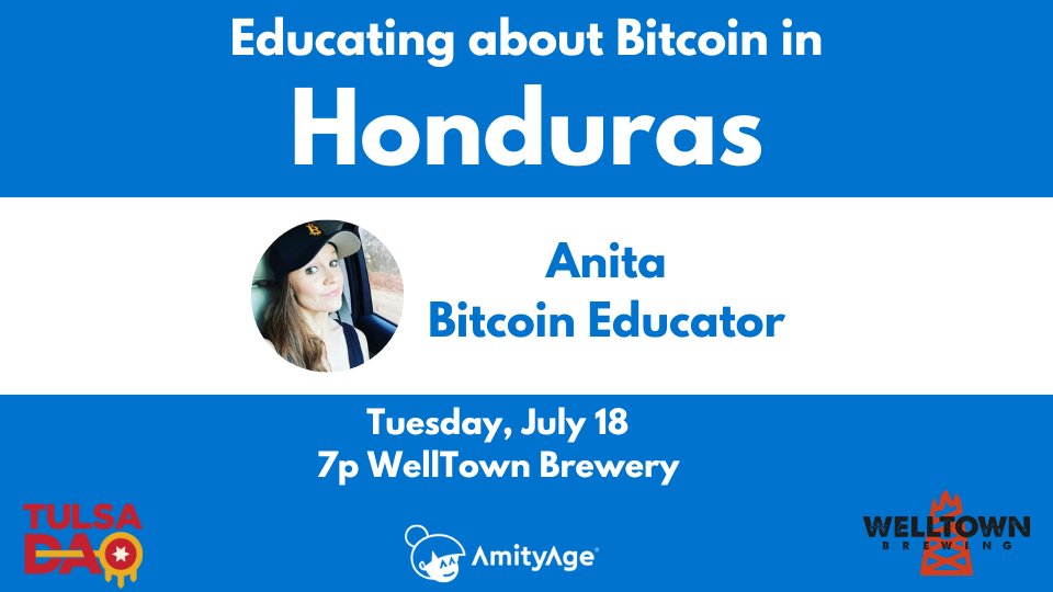 cbspears's tweet photo. Tulsa Bitcoin Meetup this Tuesday!

We've got @iDidntTellYa from @AmityAge in town talking about her work to educate about Bitcoin!

🗓️ July 18, 7p
📍Welltown Brewery https://t.co/rqTXt4QxIp