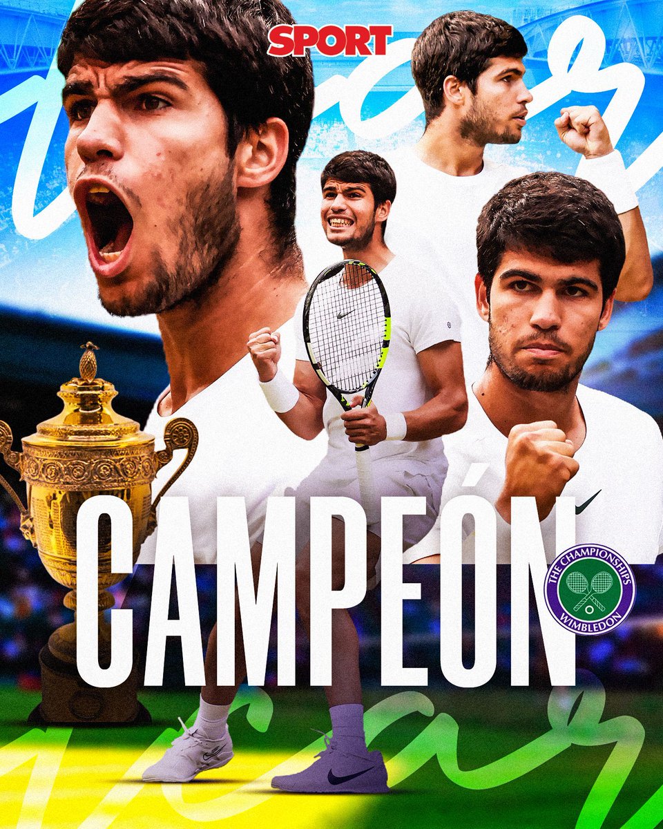 sport's tweet photo. 👑🎾 ¡𝐂𝐀𝐑𝐋𝐎𝐒 𝐀𝐋𝐂𝐀𝐑𝐀𝐙, 𝐂𝐀𝐌𝐏𝐄𝐎́𝐍 𝐃𝐄 𝐖𝐈𝐌𝐁𝐋𝐄𝐃𝐎𝐍!

🇪🇸 C. Alcaraz  1⃣ 7️⃣ 6️⃣ 3️⃣ 6️⃣
🇷🇸 N. Djokovic 6⃣ 6️⃣ 1️⃣ 6️⃣ 4️⃣

El murciano consigue su segundo Grand Slam ante Djokovic. Solamente tiene 20 años.  Es, simplemente, histórico✨✨✨

#WimbledonFinal https://t.co/699D2xZ0fP