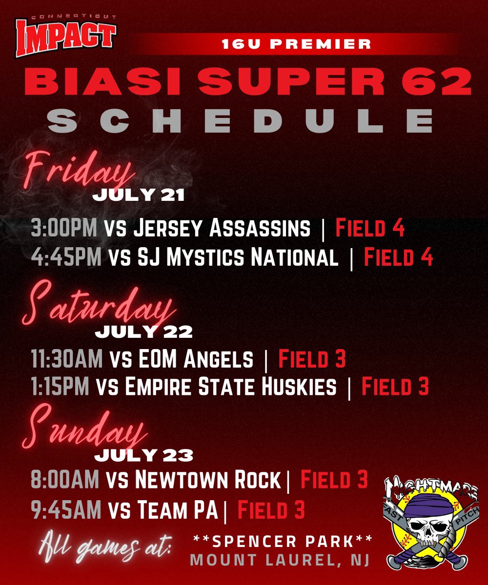 Week 6: final summer showcase next weekend!  

Thank you to all the coaches who took time to come see us play in Atlanta!

Biasi Super 62 next weekend! Schedule below ⬇️⬇️⬇️