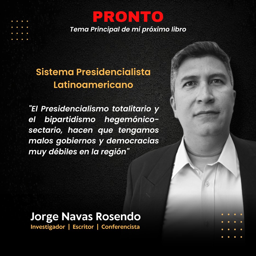 JnavasVca's tweet photo. Sistema Presidencialista Latinoamericano.

"El Presidencialismo totalitario y el bipartidismo hegemónico-sectario, hacen que tengamos malos gobiernos y democracias muy débiles en la región"

De este y muchos temas más, estaré disertando en mi próximo libro. https://t.co/yZNW2N3hSw
