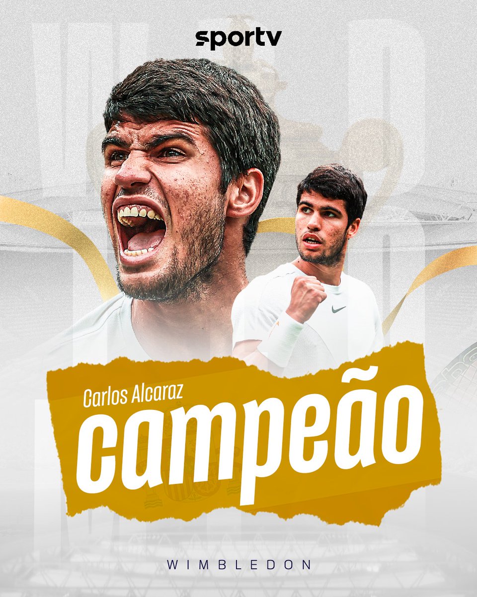 sportv's tweet photo. Em uma das maiores finais da HISTÓRIA do tênis, Alcaraz vence Djokovic e fatura o título de Wimbledon pela primeira vez! 🏆🎾
#WimbledonNoSportv #CarlosAlcaraz #NovakDjokovic #Alcaraz #Djokovic https://t.co/IO7GQ1EwNv