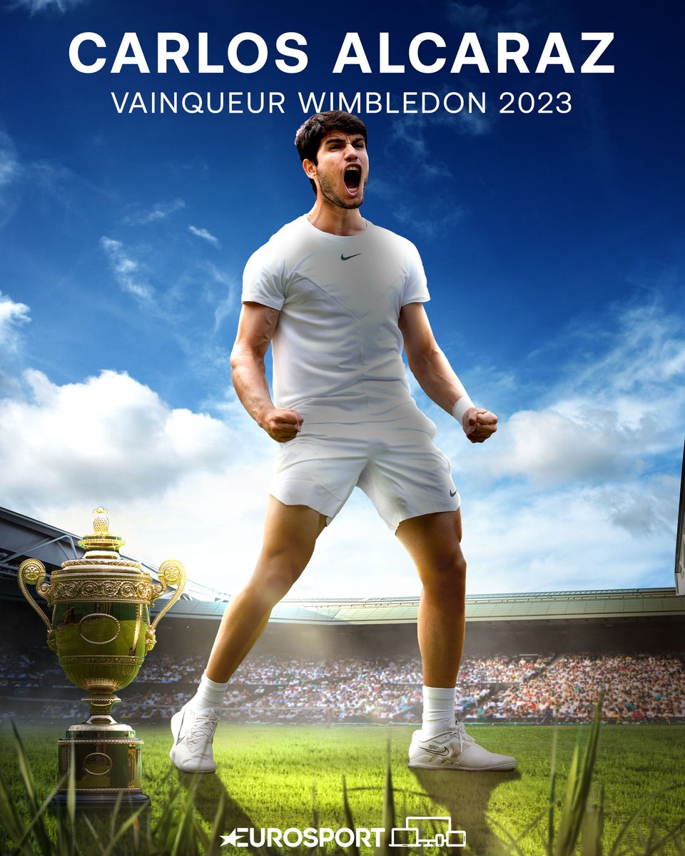 Eurosport_FR's tweet photo. 𝐈𝐦𝐦𝐞𝐧𝐬𝐞 𝐀𝐥𝐜𝐚𝐫𝐚𝐳 ! L'Espagnol vient à bout de Djokovic (1-6, 7-6, 6-1, 3-6, 6-4) dans son jardin de #Wimbledon pour décrocher son deuxième tournoi du Grand Chelem à 20 ans https://t.co/JW3AKfHP7W