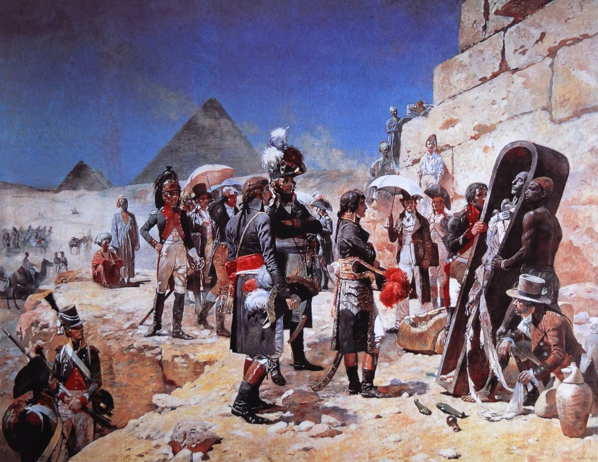 ch_lannes's tweet photo. Le film comportera également une scène (inspirée de ce tableau), où Bonaparte fixe en silence la momie d'un pharaon, marquant par son regard qu'il est le nouveau maître 🦅 de ce royaume millénaire. https://t.co/Tcnn3kQiBZ