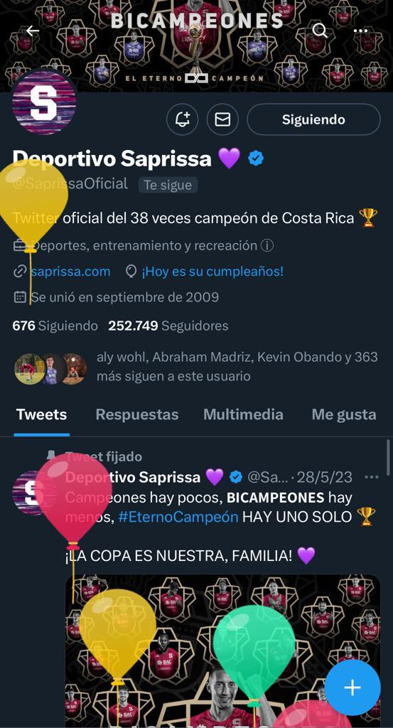 SaprissaOficial's tweet photo. Globos en el perfil 🎈✨😈

¡VIVA SAPRISSA! 8️⃣8️⃣ https://t.co/iMmBjDYa5s