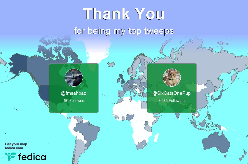 Special thanks to my top new tweeps this week @fmsahbaz, @SixCatsOnePup