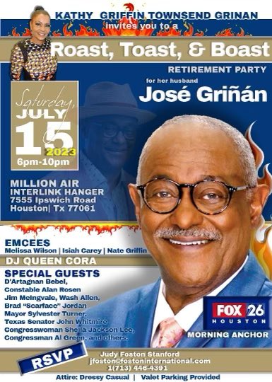 I had a great time celebrating the retirement of Jose Grinan. The work Jose and his wife Kathy Griffin have done for the City of Houston is remarkable. https://t.co/P2Vgi0Q2RB