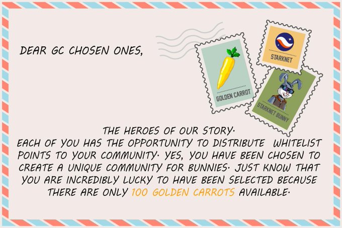 ⚡️Herkese merhaba! #Starknet ağındaki @starknetbunny
projesinde GC seçildim ve sizler için 5 WL aldım! Bununla StarkNet ağında hem TX kasmış olacağız hem de NFT sahibi olacağız!

Katılım için:

-<a href="/GercekKriptocu/">Gerçek Kriptocu 🪶</a> ve <a href="/StarknetBunny/">Starknet Bunny 🥕</a> hesaplarını takip et✅️
- Bu tweete like + rt ❤️