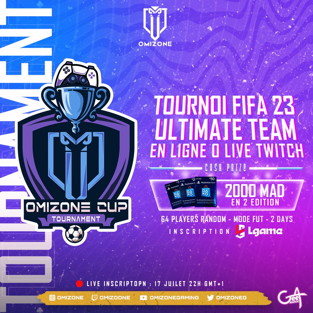 📷 Annonce Spéciale 📷 OMIZONE CUP TOURNAMENT - Edition 1 &amp; 2 Je suis ravis de vous annoncer un événement spéciale sur ma chaine twitch : TOURNOI FIFA 23 en mode FIFA Ultimate Team
 Demain a 22h -- Live twitch twitch.tv/omizoone
#tournoi #FIFA23