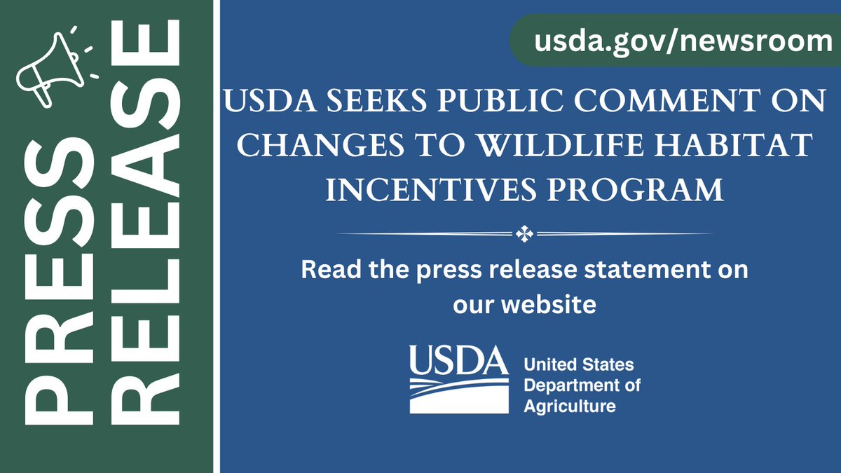 usda_ap's tweet photo. 📢PRESS RELEASE: View the statement on our website regarding the request of public comment for the proposed changes to the WHIP program. 
https://t.co/wPFyYfgZJO https://t.co/tC6G38socV