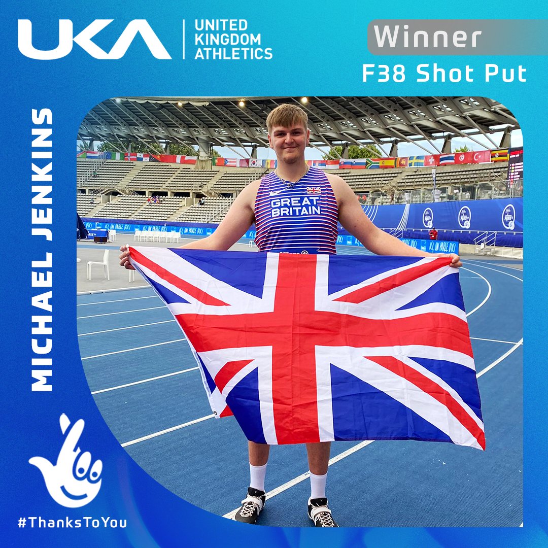 BritAthletics's tweet photo. Some HUGE throwing 💪

Michael Jenkins with a massive 17.14m to break the European record and win the F38 shot put silver 🥈

The world record was broken SIX times during the final 🤯

#MakeAmazingHappen | #ThanksToYou | @TNLUK https://t.co/dfAUIrvfcS