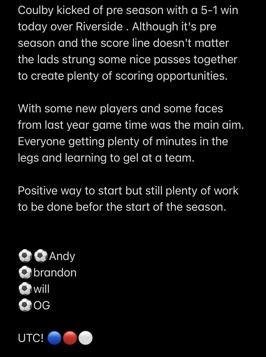 First game of pre season. UTC! 🔵🔴⚪️