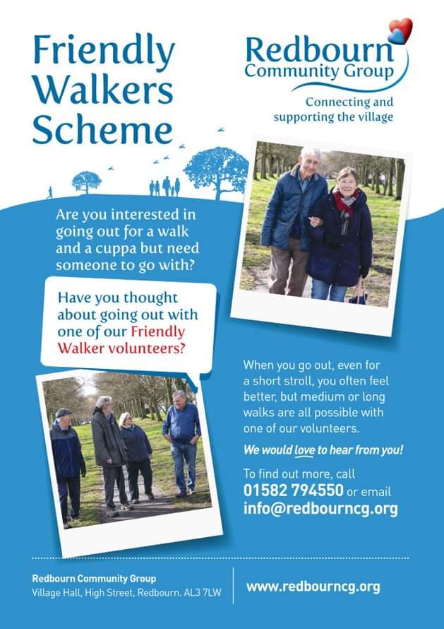 Do you know anyone who would like to go for a short walk but wants someone to go with? We have volunteers ready and waiting, let us know if you know anyone. Call: 01582 794550 or email: info@redbourncg.org

#walking #walkinguk #redbourn #stalbans #hertfordshire