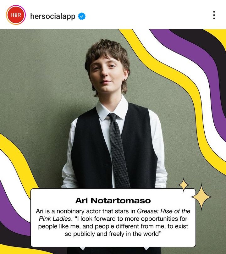 ThePinkLadiesbr's tweet photo. @HerSocialApp homenageia Ari Notartomaso em post para o dia internacional de pessoas não binárias.

Frase de Ari; "Eu procuro por mais oportunidades para pessoas como eu, e pessoas diferentes de mim, tão publicamente e livremente no mundo"

#RiseOfThePinkLadies https://t.co/NlmFHDG9Xv