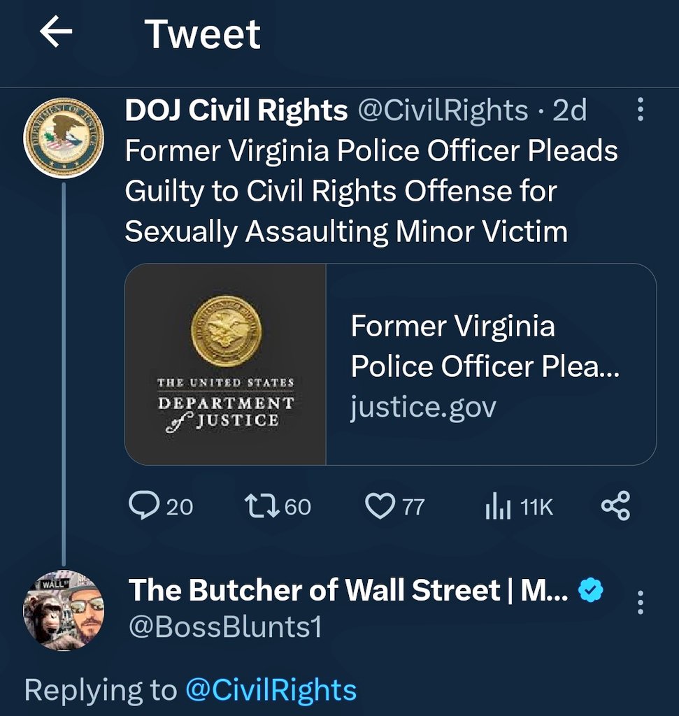 LitXchangeApp's tweet photo. @TwitterSupport 
@BossBlunts1 stated in reply to  Dept of Justice @CivilRights tweet about a pedophile, that corporal punishment should be used against the convict by the gov.
This was not inciting violence, but stating that legal punishment is in order. Reinstate @BossBlunts1! https://t.co/VWd0YOTdFQ