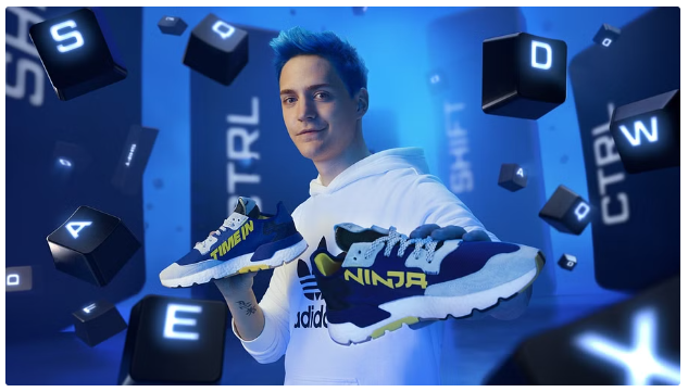 shadow_king_98's tweet photo. Adidas partnered with Tyler ‘Ninja’ Blevins for a launch of a limited edition sneakers. They were sold out within 40 minutes of the reveal. This is the hype of Esports 🤑🤩 https://t.co/eTvHR5mbLD