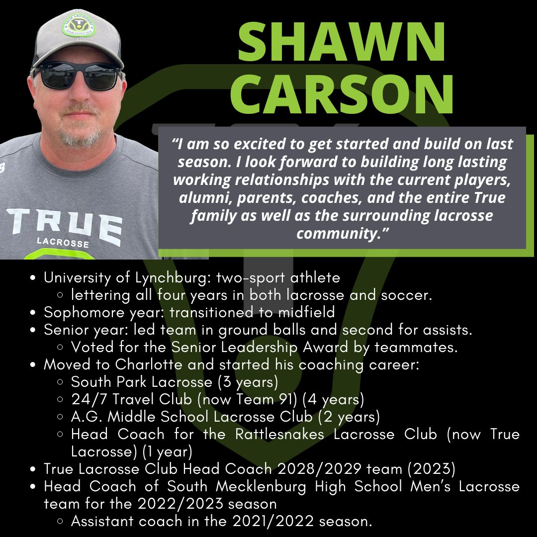 Meet Coach Carson! A decorated two-sport athlete in HS led to a respected &amp; successful college career. Help us welcome Coach Carson (back) to the True family! His resume is unlike any other, and we can’t wait to get the season started!!

#True704 #TrueCLT #CharlotteLax