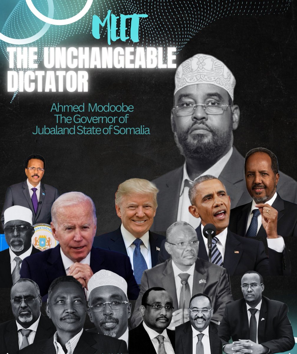 EIshmael_'s tweet photo. While we passionately discuss the rule of law and fair elections in #Somalia, it is disheartening to note that Jubaland, a region in the south, has not witnessed an election since 2013. As we gaze upon the poster, we witness a parade of presidents who have come and gone, occupying positions in federal member states, the central government, and even venturing as far as America. The cycle repeats itself: Ahmed Madobe in 2013, followed by Hassan Sheikh, and now, in 2023, the same pattern persists.

This raises a crucial question: Why does Hassan Sheikh hesitate to bravely confront Ahmed Madobe and demand his departure from Jubaland? It appears that internal issues with Puntland may be the cause of this trepidation. Alas, our international community was quick to criticize Farmaajo when he announced a two-year extension, yet they remain remarkably silent regarding Ahmed Madobe's nine-year extension. Such inconsistency reeks of hypocrisy. How can we truly envision Somalia's path to success if we fail to stand united against the autocratic rule of Ahmed Madobe? Moreover, how can Villa Somalia and President Hassan Sheikh expect the Somali people to embrace law and order when they themselves cannot hold Dictator Ahmed Madobe accountable?

Let us not forget Ahmed Madobe's involvement in the charcoal trade, while our government conveniently speaks of green grass initiatives. Before we dive into discussions on these lofty initiatives, should we not prioritize the sanctioning of Ahmed Madobe's illegal charcoal trade? This blatant contradiction epitomizes hypocrisy.

In the words of the renowned British novelist George Orwell, "all animals are equal, but some are more equal than others." If Hassan Sheikh engages in this game of favoritism, allowing one federal member state to act with impunity while holding others accountable, it is bound to fail. Equality under the law cannot thrive in such an environment.