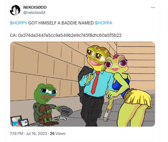 t.me/HoppaCoin

Hoppy made it and found himself a baddie to spend his time with. She’s a hustler and a loyal girl out making her own money too

$Hoppa