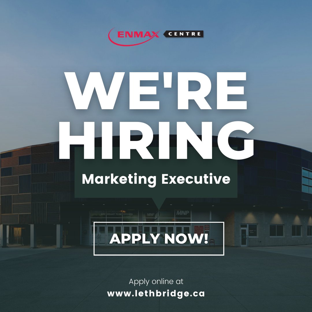 VL_Arena's tweet photo. Join our team!

We're looking for a Marketing Executive to join us at ENMAX Centre.  Details 👉 https://t.co/Fz4UEmTOjJ

#YQL https://t.co/OCqto7qbUe