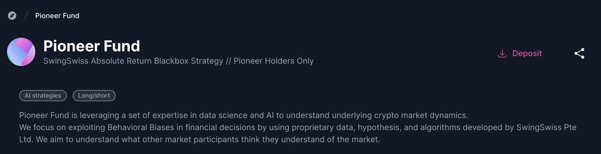 📢 HEDGE FUND IS LIVE📢 

We made it 🏆 The Pioneer Fund is now live and accepting investments! 🚀

🔑 Get your Pioneer Fund Access NFT to join the fund

#ActiveInvesting #HedgeFund $ETH $BTC