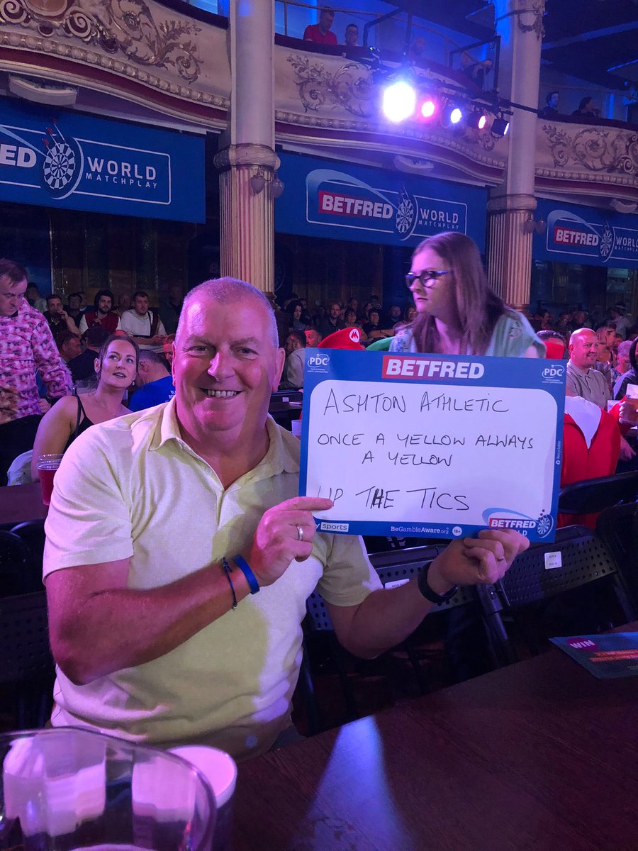 AshtonAthletic's tweet photo. Our very own Chairman @jimmywhyte33 has his Ashton Ath sign at the darts tonight 🎯
Keep an eye out on @SkySports tonight and give us a tag if you see him
#onceayellow https://t.co/ZrC3ZkiKxc