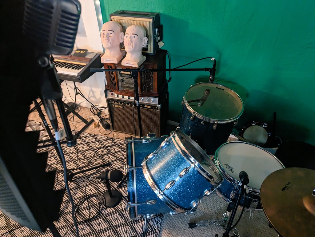 pragmagick_cast's tweet photo. Drum day for the #moondivision record with Mary Joon. The only heads I see here are drum heads. Whatever do you mean #headlessrite ...? https://t.co/LdFCrv56EC