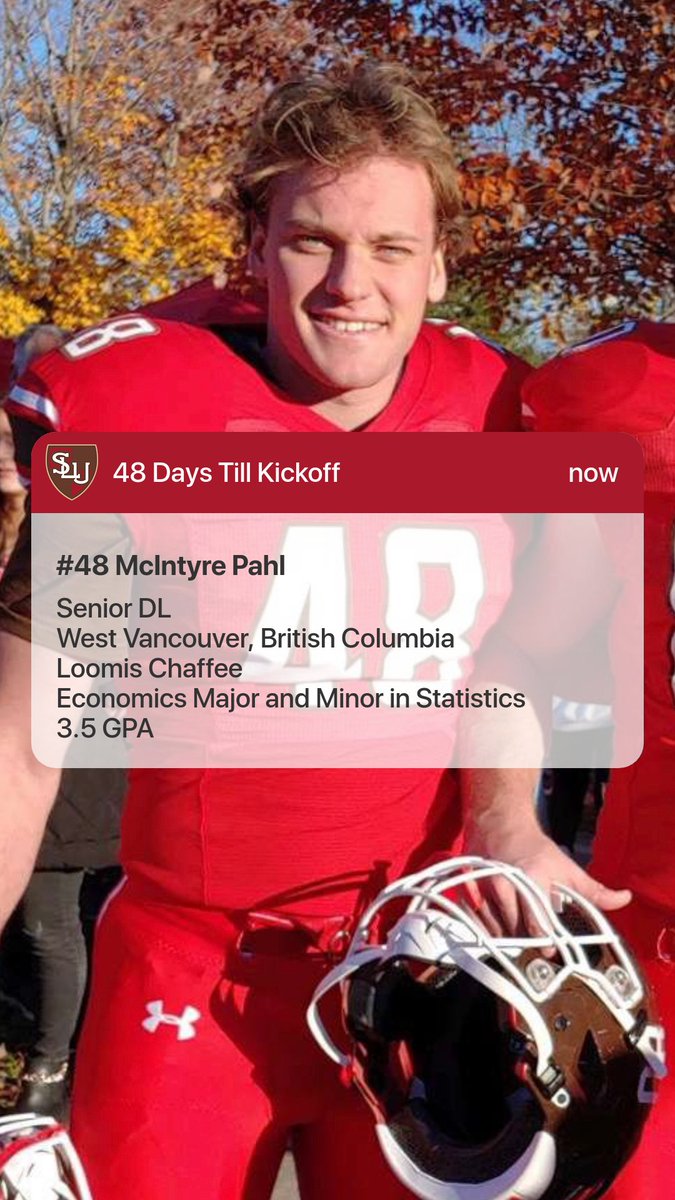 SLU_Football's tweet photo. 48 Days.
Introducing the proud Canadian 🇨🇦 McIntyre Pahl. Mac is an Economics major with a minor in Statistics. Mac currently manages an outdoor pool in Montreal for the summer. He is the nicest guy you'll ever meet and is one of the most selfless players.

#KEEPSWINGING https://t.co/nmDxhfznOH