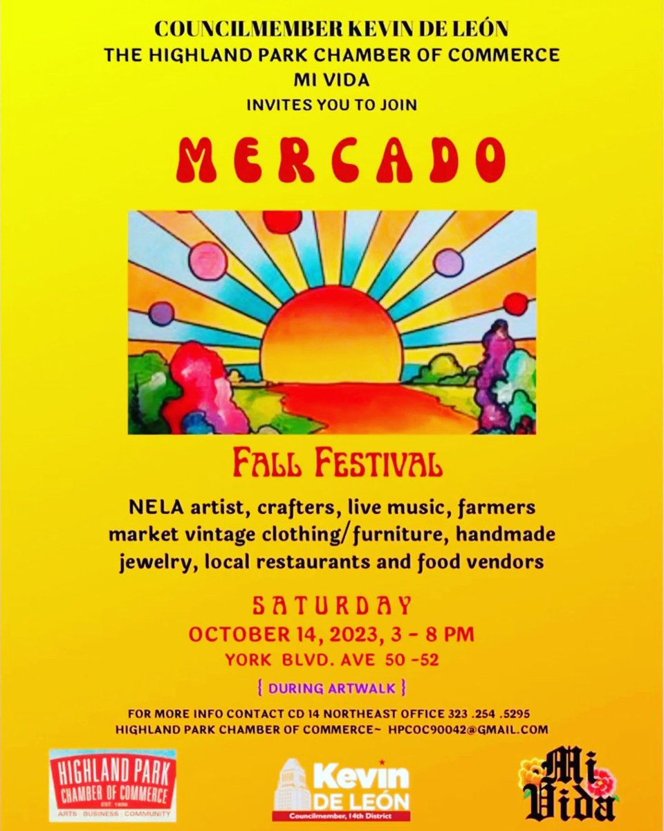 ElMercadoHLP's tweet photo. We are back again this year. A fall El Mercado in Highland Park. Details on registering for our event on flyer. See you in October https://t.co/XiKvmyKYwn