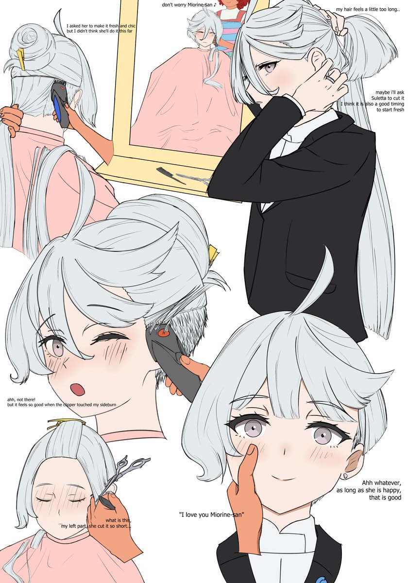 Miorine getting her haircut

#witchfrommercury #miorine #suletta #gundam #gundam #haircut