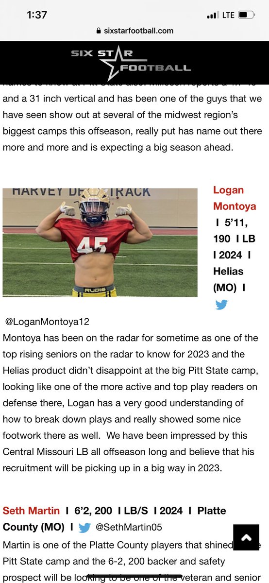 LoganMontoya12's tweet photo. Thank you @6starfootballMO for the write up. Been putting in a lot of work and can’t wait for it to pay off this season. My senior season will be one for the books… forever. #comingforit #recordbreakingseason https://t.co/14FmO0Y8V1