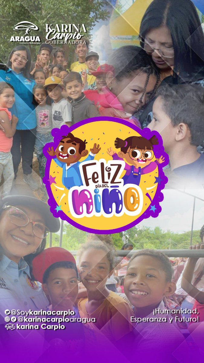 #16Julio 
Los niños nos enseñan que las cosas pequeñas son las que nos hacen más felices. ¡Feliz Día del Niño y La Niña! 
¡Viva La Patria! 
#VivaElSemilleroDeLaPatria 
<a href="/NicolasMaduro/">Nicolás Maduro</a> 
<a href="/Soykarinacarpio/">Karina Carpio</a> 
<a href="/PartidoPSUV/">PSUV</a> 
<a href="/FidelVsquezPSUV/">FIDEL E. VASQUEZ I.</a>