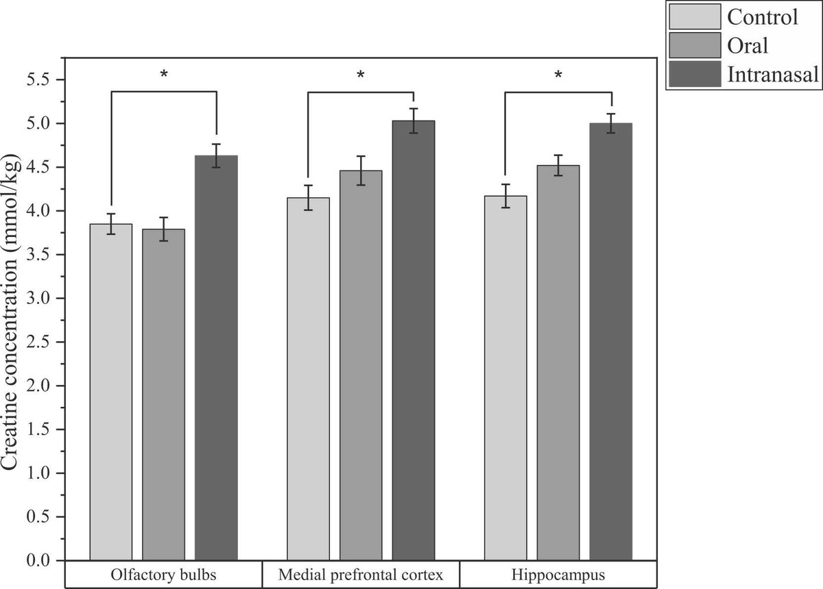 #PreclinicalResearch 
Intranasal Creatine Administration Increases Brain Creatine Level and Improves Barnes Maze Performance in Rats 

Read full text ⬇️⬇️⬇️
Chen K & Hu X. (2023). Brain Research Bulletin, 110703. doi.org/10.1016/j.brai…

#CreatineForHealth #Brain