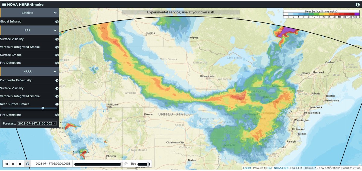 Near surface smoke across the US today.
#Smoke #Canadianwildfires