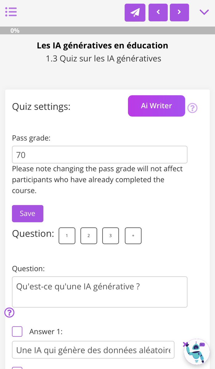 bertrandformet's tweet photo. Coursebox (https://t.co/1a2oxsJriW) génère des cours avec quiz, entièrement éditables. 3 cours gratuits, suivi de progression, commentaires possibles. Test à découvrir ici : https://t.co/gyDMhN2kVs (inscription demandée)  #uneIAparjour #cours https://t.co/vD26Wap3RS