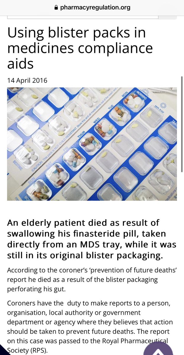 I wonder if <a href="/NPA1921/">National Pharmacy Association</a> might review their advice regarding ‘blistering’ tablets in foil

Pictured Epilim packed thus, despite Coroner post death recommendations &amp; <a href="/TheGPhC/">GPhC</a> guidance &amp; risks of serious harm

pharmacyregulation.org/regulate/artic…

judiciary.uk/wp-content/upl…

communitypharmacycumbria.org/wp-content/upl…
