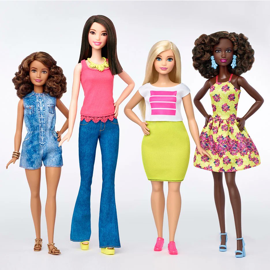 QueenMab87's tweet image. In 2016 Barbie finally introduced new body types that were more inclusive and has also introduced dolls in more skin tones and hair styles. Barbie has had 35 skin types, 97 hairstyles and 9 body types. /13