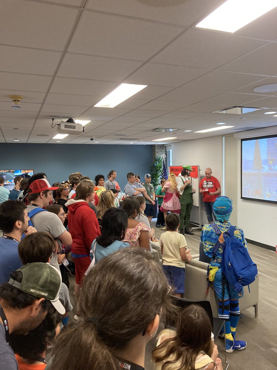 ahml's tweet photo. Super Smash Bros. Ultimate tournament is currently underway at #AHMLFanCon! 90+ competitors are playing. Plus Mario Kart and other games! https://t.co/qOIS7XsK7G