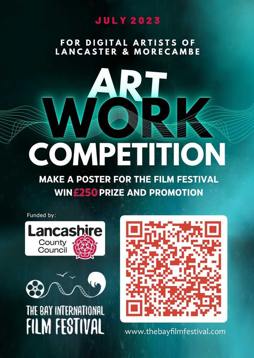 BayFilmFestival's tweet photo. 2/3 This grant allows us to run a #competition for local digital artists! We are calling any digital artists to take part with their work, for a chance to be featured on our #festival #poster and be awarded a cash prize of £250! Learn more via LINK IN BIO! Thanks @LancashireCC https://t.co/MIwBqVChCJ