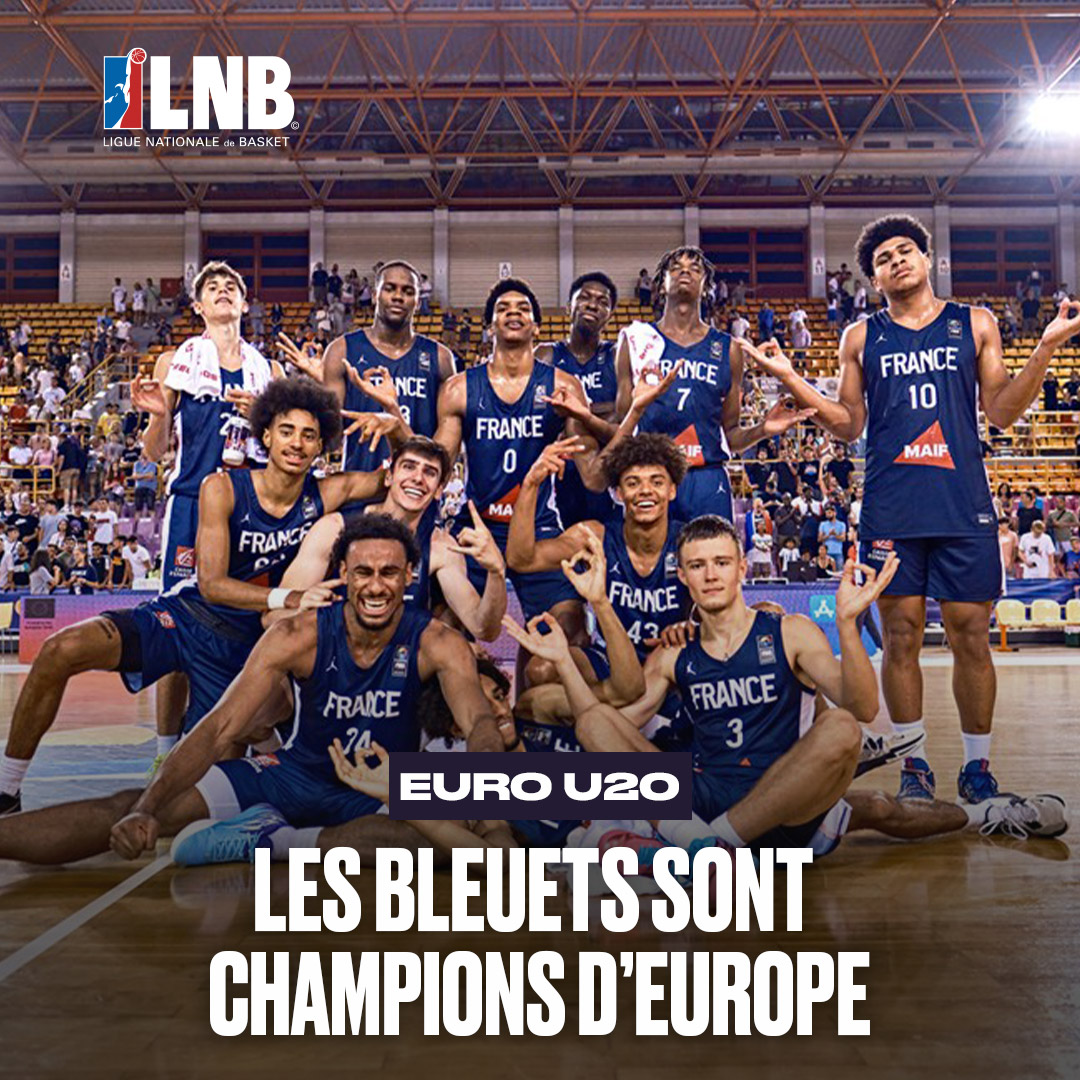 🇫🇷🏆 LES BLEUETS CHAMPIONS D’EUROPE !

Incroyable performance des U20 de l’Equipe de France.

🙌 à l’ensemble du groupe, aux 9 joueurs LNB et au staff.

#FIBAU20Europe