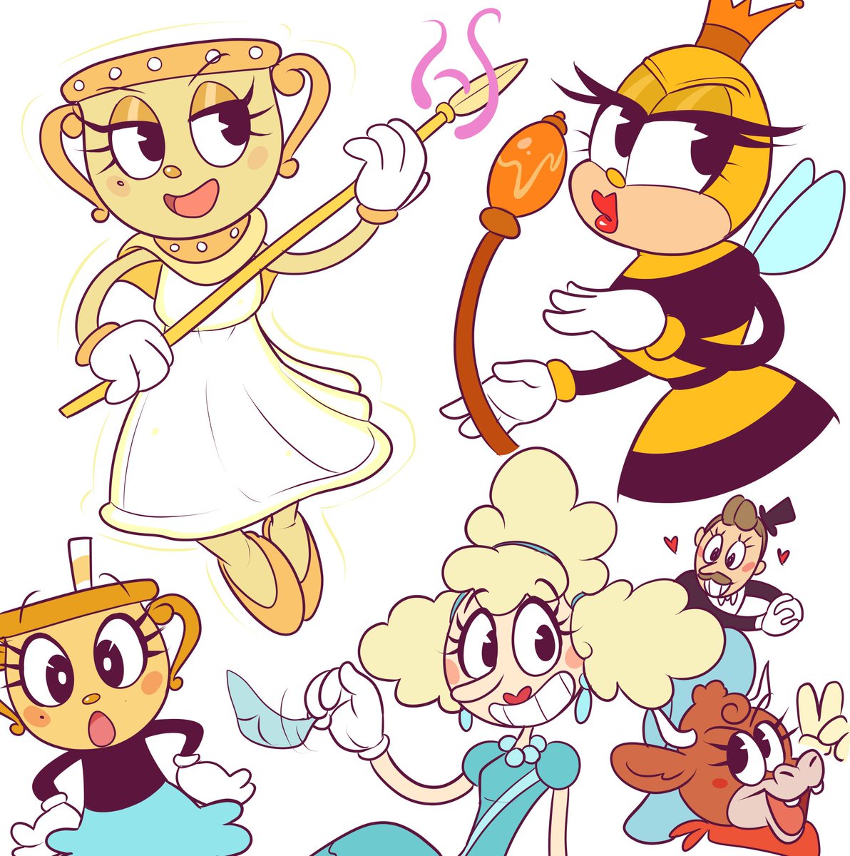 Bakaerri's tweet photo. #Cuphead girls!! (And a few of my favorite guys) 💘
#renewthecupheadshow #calamaria #hildaberg #baronessvonbonbon #mschalice https://t.co/luVzvaiBLB