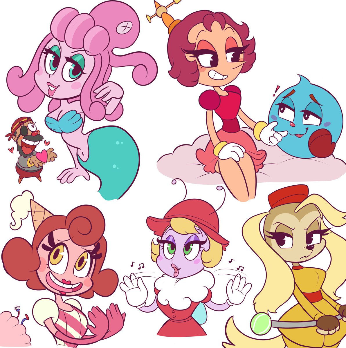 Bakaerri's tweet photo. #Cuphead girls!! (And a few of my favorite guys) 💘
#renewthecupheadshow #calamaria #hildaberg #baronessvonbonbon #mschalice https://t.co/luVzvaiBLB