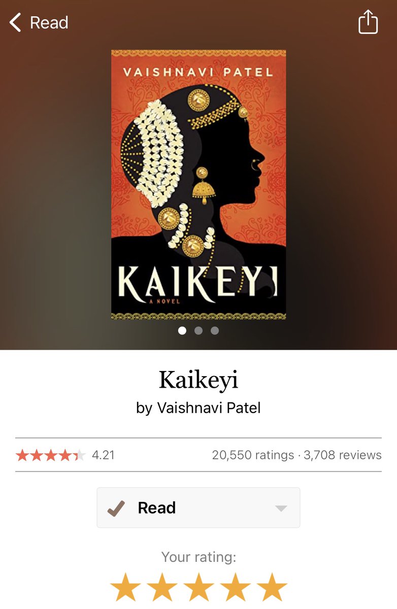 K: Kaikeyi by @VaishnaWrites. I loved this book. It was long but I was never bored. I have never been a big fantasy or mythology reader, but I could get behind this novel. Recommend. 4.5/5 ⭐️s