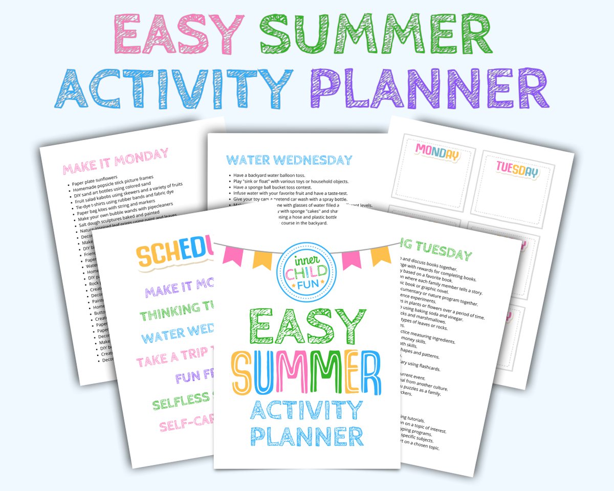 InnerChildFun's tweet image. Ready to create memories that will last a lifetime? Our Weekly Activity Planner is your ticket to an unforgettable summer. Get ready for laughter, learning, and loads of family fun! 🌈 #SummerMemories #QualityTime #parenting 

Get it here --&amp;gt; shop.innerchildfun.com/b/Qpec3