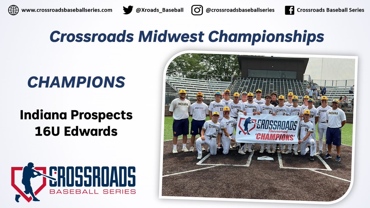 ⚾🏆 𝘾𝙍𝙊𝙎𝙎𝙍𝙊𝘼𝘿𝙎 𝘾𝙃𝘼𝙈𝙋𝙄𝙊𝙉𝙎 🏆⚾

Congratulations to @IPEdwards16U for winning the 16U bracket of the Crossroads Midwest Championships!

They finish 6-0 on the weekend and outscore opponents 45-14 for the tournament!

#MidwestChampionships