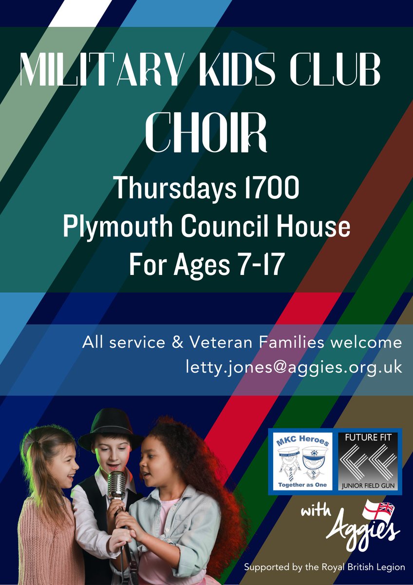 Get the kids along to our Military Kids Choir this thursday from 1700.. if you need more information contact Letty.Jones@aggies.org.uk