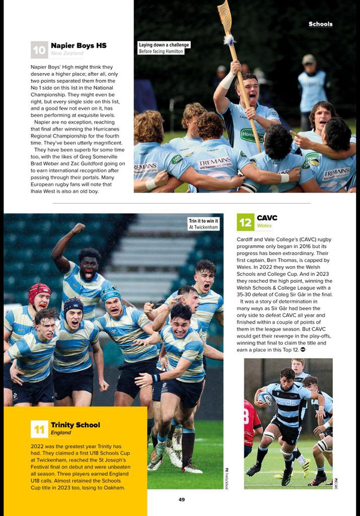 As another school year ends and the excitement starts to build ahead of a new season, it’s pretty cool to be recognised by rugby world as one of the Top 12 rugby schools in the world. Can’t wait to get going again. #TrinityRugby